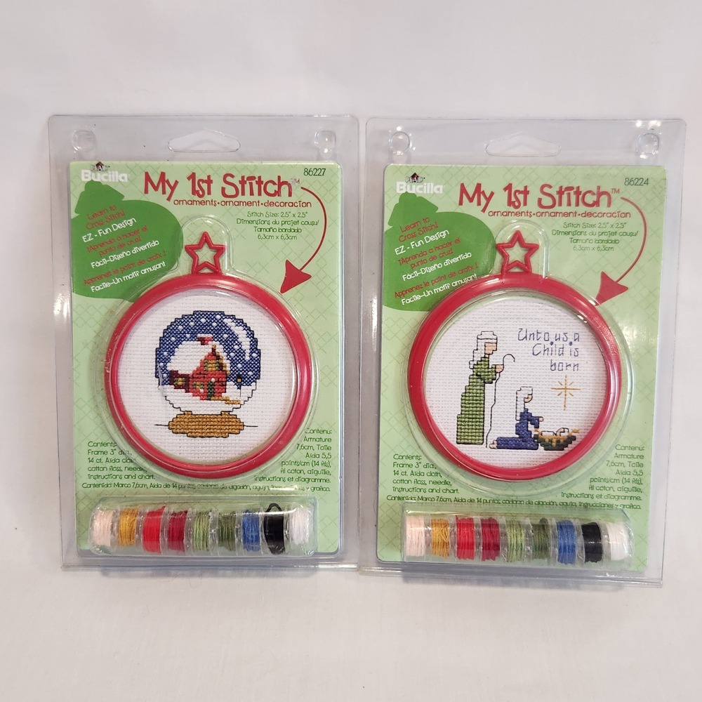 Set of 2 Bucilla My‎ 1st Stitch Ornament Kit Cross Stich #86224 #86227 Christmas